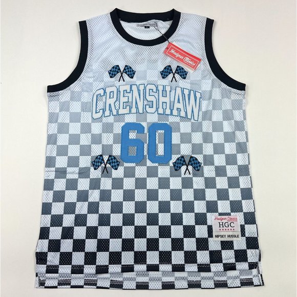 Nipsey Hussle #60 Crenshaw Headgear Classics Mens XL White Gray Checkered Jersey - Picture 1 of 11